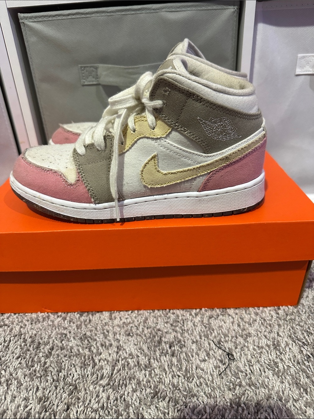 Jordan Kids High-Top Sneakers in Pink, Cream & Gray